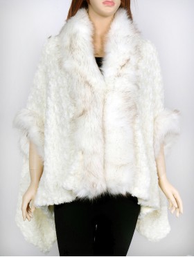 Premium Faux Fur Cape with Rose Imprints & Sleeves